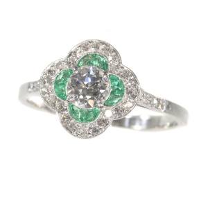 Art Deco diamond and emerald engagement ring